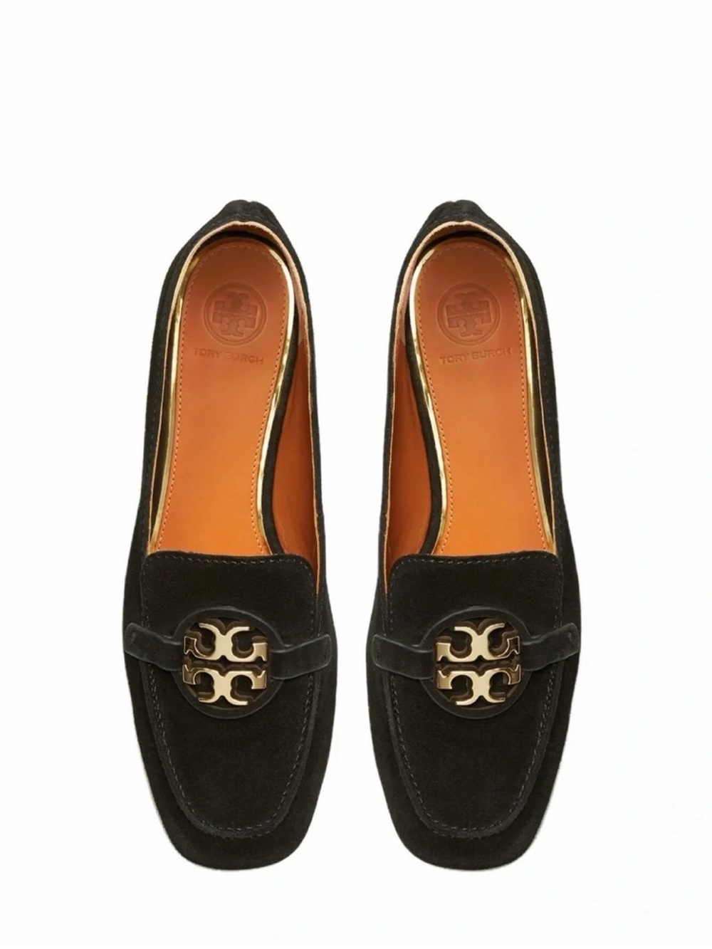 Tory Burch Black Suede Loafers with Gold Logo